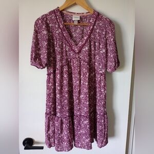 🙂Knox Rose Burgundy Floral V-Neck Dress Size XS